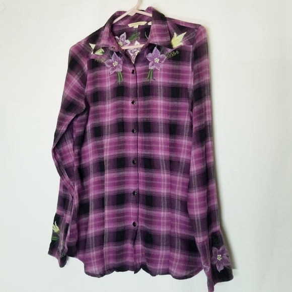 STETSON WOMEN'S AMETHYST OMBRE PLAID SHIRT XS Western Rodeo southwest Cotton - Picture 1 of 12